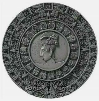 2018 2 Oz Silver Niue $5 Mayan Calendar Ancient Calendars,  Antique Finish Coin.