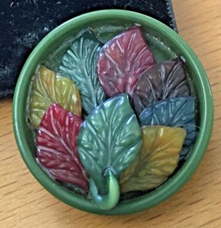Vintage Marion Weeber Celluloid Colorful Leaves Button