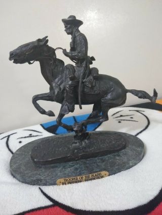 Vtg Frederic Remington Auto Solid Bronze Art Outlaw Cowboy Western Statue Marble