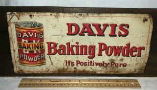 Antique Davis Baking Powder Can Tin Litho Sign Country Store Grocery Kitchen Old