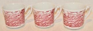 3 Vtg J & G Meakin England Stratford Stage Red Transfer Ware Coffee/tea Cups - Euc