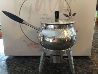 Vintage 1960’s Chafing Fondue Pot Set W Burner Base Aluminum Made In Italy Vgc,