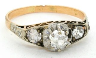 Antique Edwardian 14k Yg 0.  79ct Diamond Wedding Engagement Ring Size 7.  75