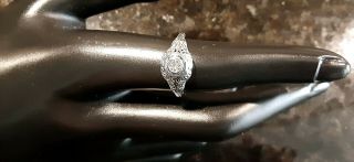 18k Solid White Gold Ladies Antique Diamond Estate Ring - Size 7 3/4.  20 Ctw