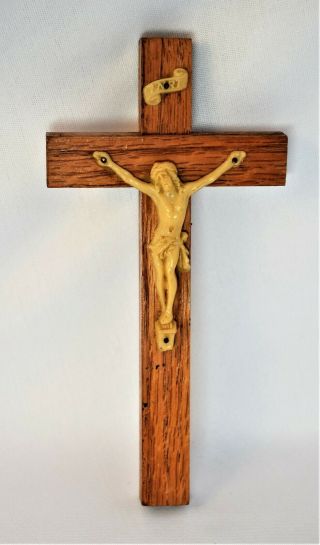 Vintage Oak Wood Wall Mount Crucifix Cross 6 In Tall