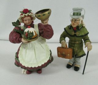 2 Vintage Kurt Adler Christmas Carol Ebenezer Scrooge & Mrs.  Cratchit Ornaments