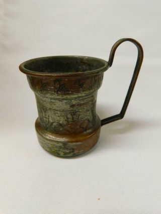 Antique Vintage Tin Coated Copper Mug Cup Primitive Farmhouse Kitchen Metal