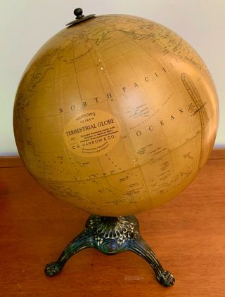 Antique Twelve Inch Terrestrial World Globe C.  S.  Harrow