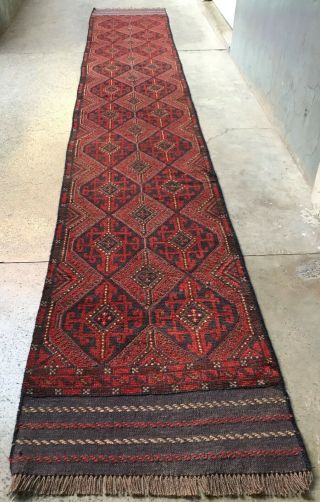 Long Afghan Hand Woven Mashwani Wool Kilim Runner Rug 11 X 2 Ft (1773 Hm)