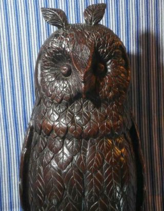 Fine Victorian Black Forest Carved Wood Figure Of A Owl