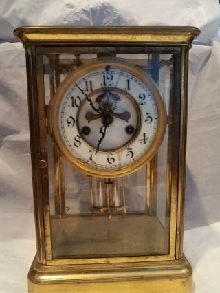 Antique Waterbury Crystal Regulator Clock With Open Escapement -