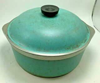 Vtg Club Aluminum Cookware Large Roaster Dutch Oven Pan Turquoise Blue Teal