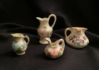 Set Of 4 Vintage Mini Pottery Pitcher Handpainted By Cash Family Erwin,  Tn
