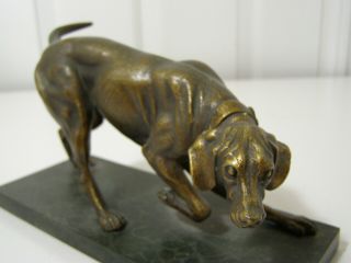 Vintage Bronze Hunting Dog Figurine Sculpture Pointer Foxhound On Marble