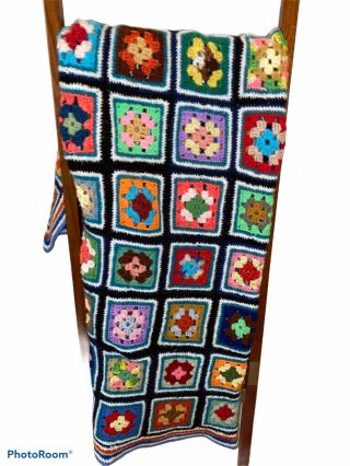 Vintage Handmade Afghan Granny Square Blanket 43”x51” Multi - Color