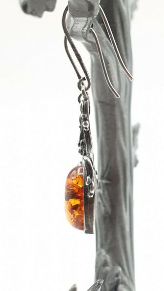 Vintage Antique Native American Earrings 925 Sterling Silver Dangle Amber 2