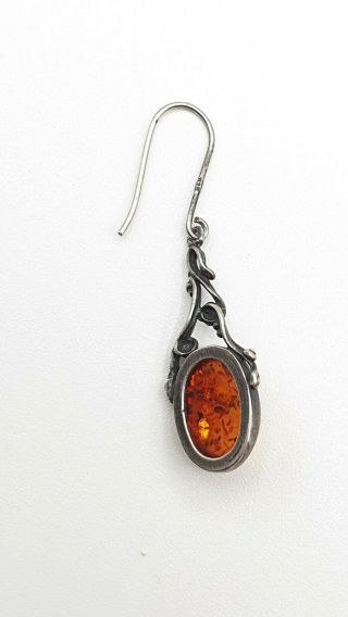 Vintage Antique Native American Earrings 925 Sterling Silver Dangle Amber 3