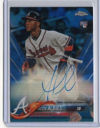 2018 Topps Chrome Ozzie Albies Rc Rookie Blue Refractor Auto 104/150 - Braves