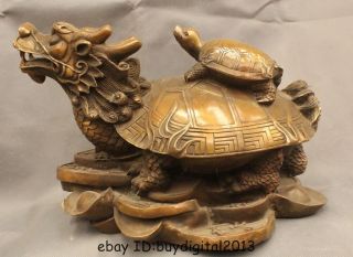 9 " Chinese Folk Feng Shui Brass Wealth Longevity Dragon Tortoise Turtle Statue