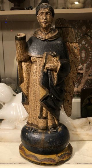 Antique 18th Century Carved Wood Polychrome Santos St.  Anthony Statue Figure