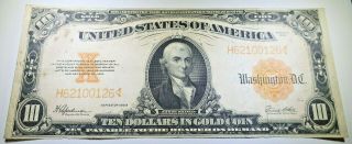 1922 United States $10 Ten Dollar Bill Old Antique Us Gold Certificate Note