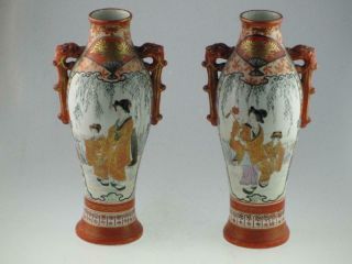Large Antique 19th Century Japanese Kutani Porcelain Vases Circa 1880 Signed