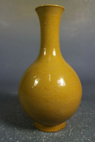 chinese yellow glaze porcelain carved vase 3