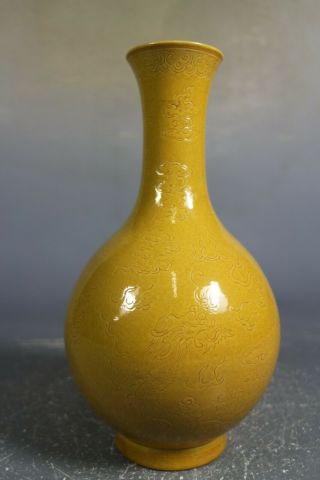 chinese yellow glaze porcelain carved vase 5
