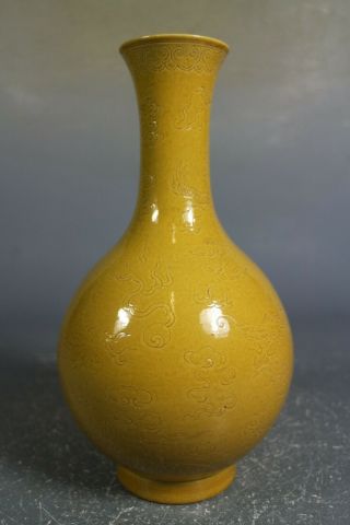 chinese yellow glaze porcelain carved vase 6