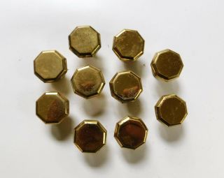 10 Vintage Polished Solid Brass Octagonal Knob Drawer Cabinet Handles Pull 1 1/8