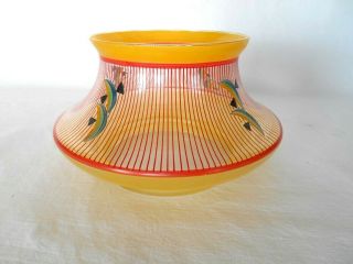 Vintage Art Deco Hand Painted Glass Bowl Shape Vase Yellow Red