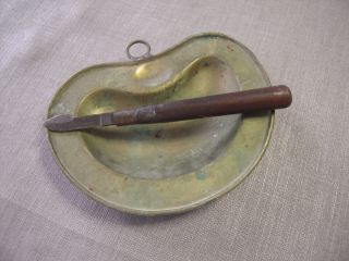 19c Antique Fleam Blood Letting Knife And Bleeding Bowl -
