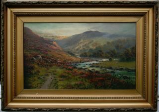 19th Cent.  Antique Oil Painting Fishing In The Scottish Highlands Sig.  M C Hider