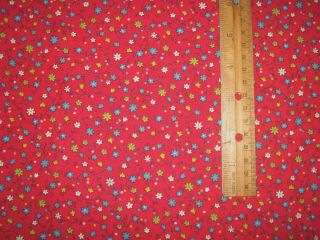 Vintage Print Cotton Feedsack - Bright Red With Tiny Yellow,  White & Blue Flowers