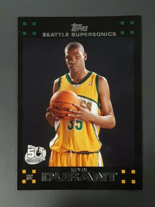 2007 - 08 Kevin Durant Topps 50th Anniversary Black Border 112 Rc Rookie Nets