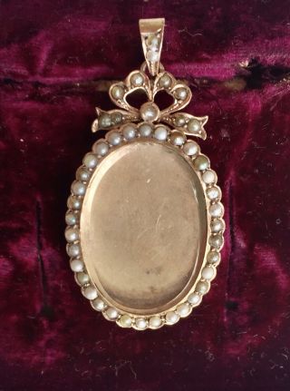 Antique Victorian Gold Locket Pendant W/ Fine Natural Pearls