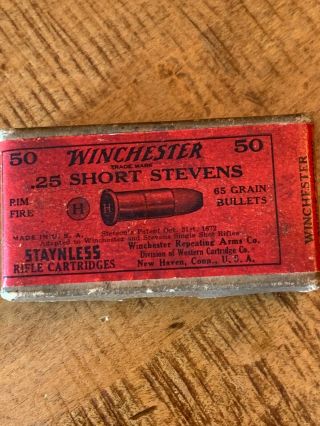 Antique Winchester.  25 Short Stevens Ammo Cartridge Box 2 Piece Empty