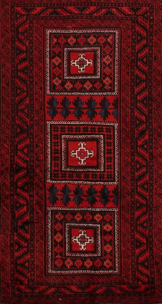 Vintage Geometric Tribal Balouch Afghan Area Rug Hand - Knotted Kitchen Carpet 4x7
