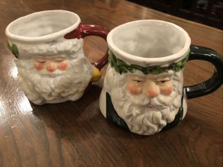 Vintage Set Of 2 Santa Claus Hot Choc Egg Nog Cups Mugs Dark Red & Green