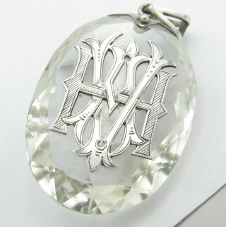 Antique Victorian Sterling Silver Rock Crystal Monogram Pendant 4 Necklace
