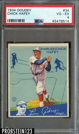 1934 Goudey 34 Chick Hafey Cincinnati Reds Psa 4 Vg - Ex