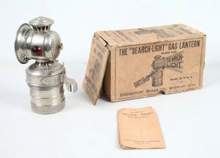 Antique Bridgeport Brass Co.  Search Light Bicycle Gas Lantern w/ Box 2