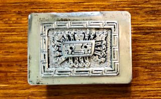 Vintage 900 Silver Pill Or Snuff Box Intricate Applique Design Greek Key Framed