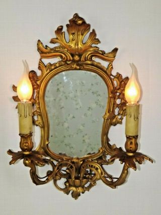 Stunning Very Ornate Heavy Bronze Louis Xv Double Wall Sconce With Mirror 1886