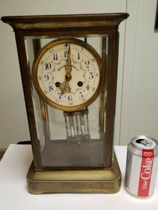 Oversize Antique Ad Mougin French Crystal Regulator Clock 14 " Tall