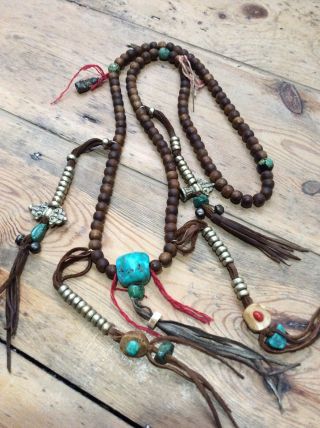Antique Chinese Tibetan Beads Coral Turquoise Wood