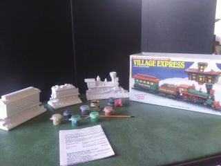 Vtg Wee Crafts Village Express 3 pc Train set 21525 Christmas gypsum ready paint 2