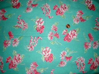 Pink Floral On Aqua Full Vtg Feedsack Quilt Sewing Doll Clothes Craft Fabric