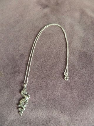 Vintage Sterling Silver Dragon Pendant/necklace 16 " 1980 