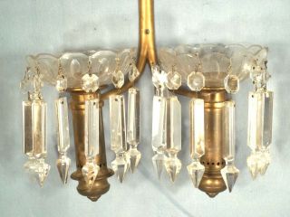 A VINTAGE EARLY 20th CENTURY DOUBLE ARM EAGLE FINIAL BRASS,  GLASS SCONCES 6